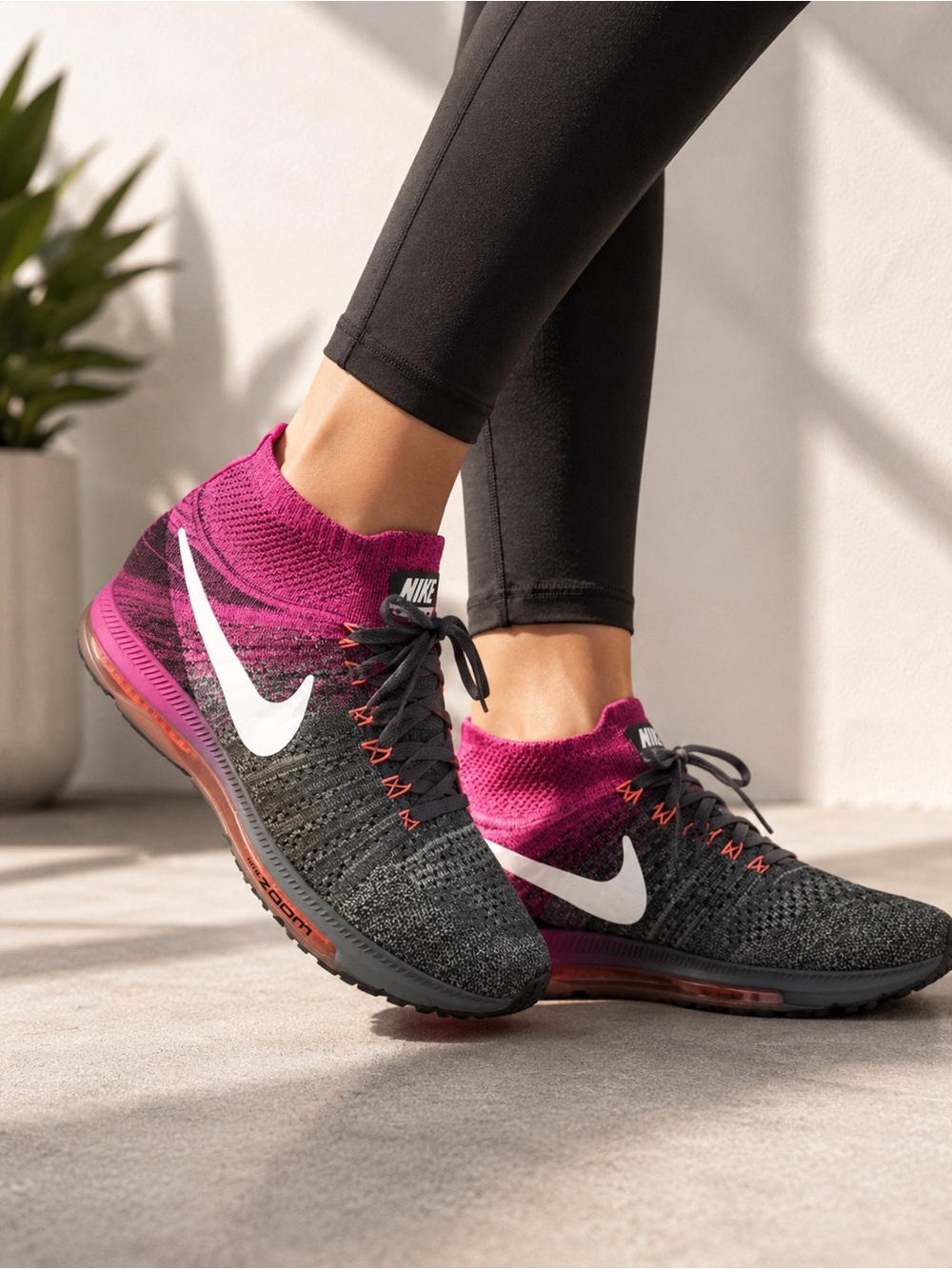 Nike Zoom All Out Flyknit Women’s 8.5 Gray Pink Zoom Air Running Shoes